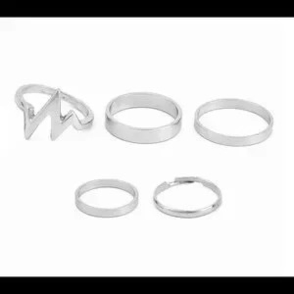 SILVER 5pc Heart Beat Ring Set